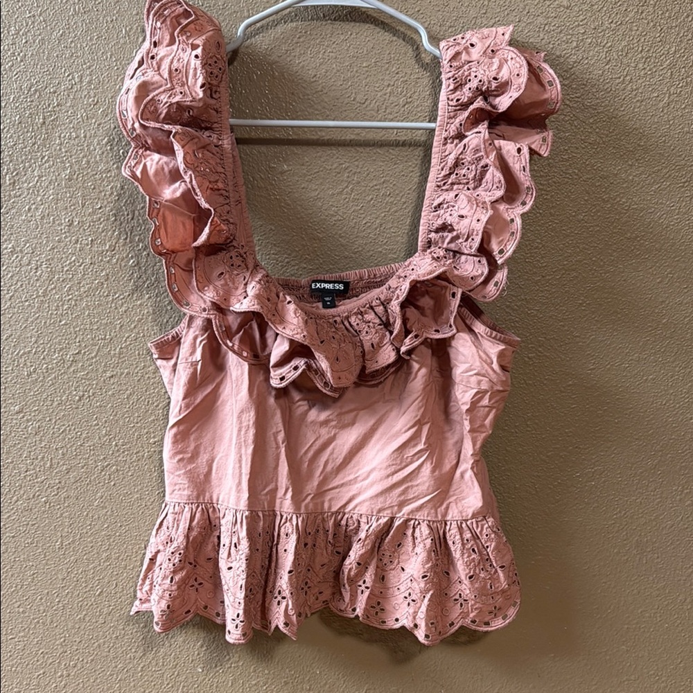 Express Pink Eyelet Ruffle Peplum Camisole